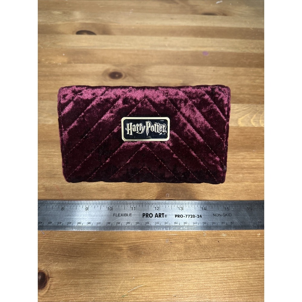 BioWorld Maroon Velvet Quilted Harry Potter Charm Tri Fold Wallet.